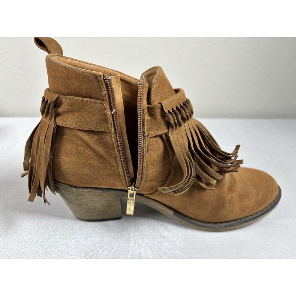 Women’s Fringe Ankle Boots Size 9 Brown Faux Suede Western Boho Zip Booties - Picture 7 of 10